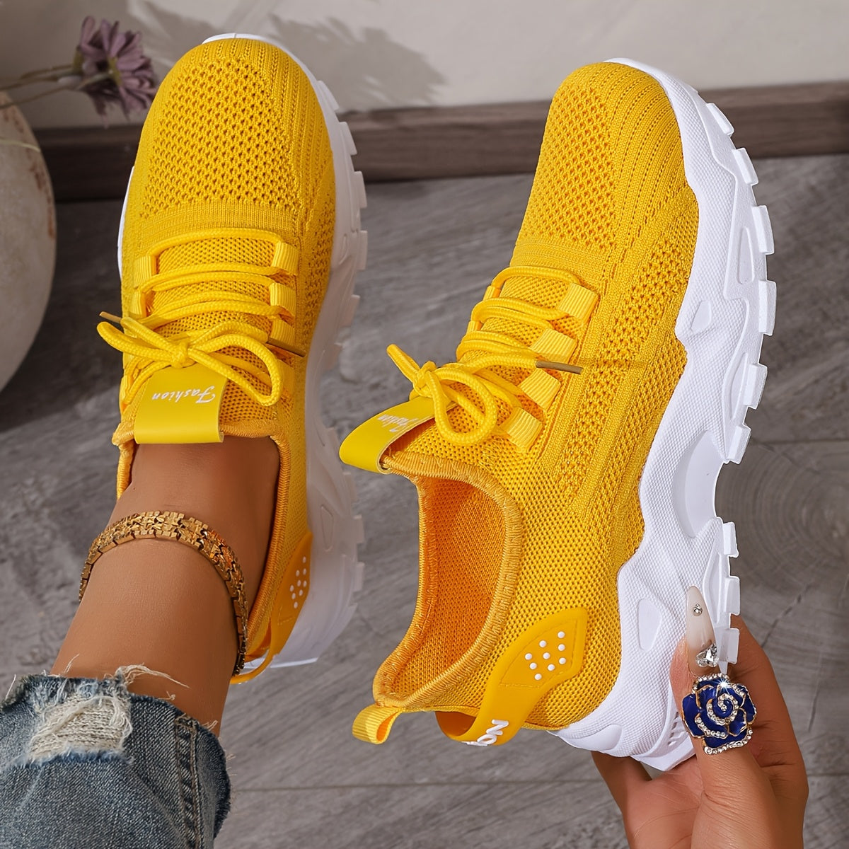 Lou Bequeme Atmungsaktive Knit Sneakers für Damen