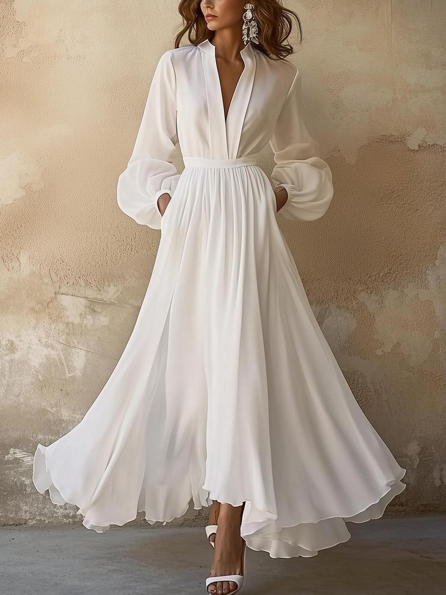Maxikleid in Weiß mit V-Ausschnitt für Damen