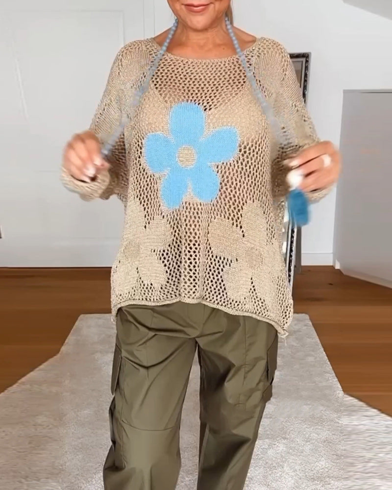 Pullover mit Blumenmuster und Rundhalsausschnitt für Damen