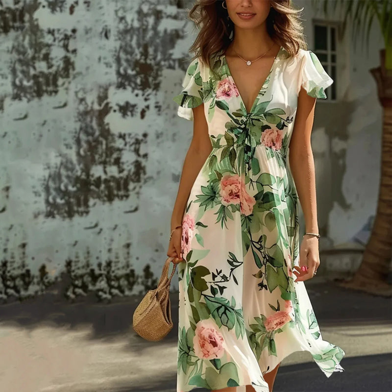 Langes Blumenkleid für Damen