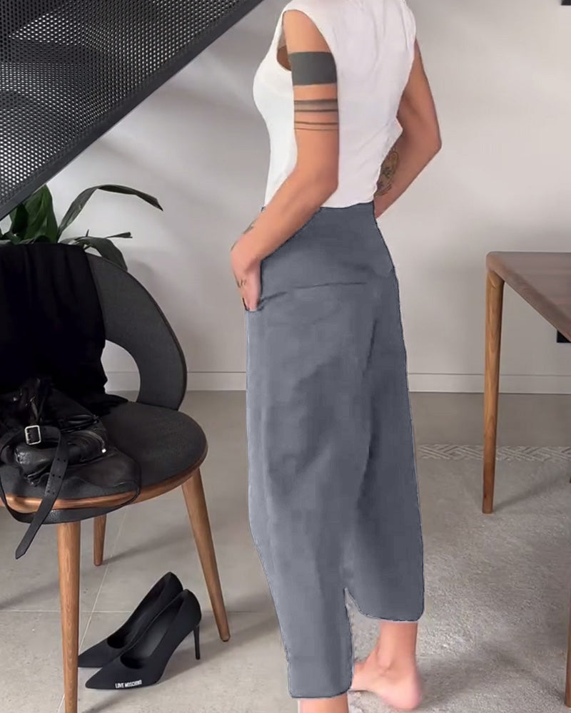Schlichte asymmetrische Freizeithose für Damen
