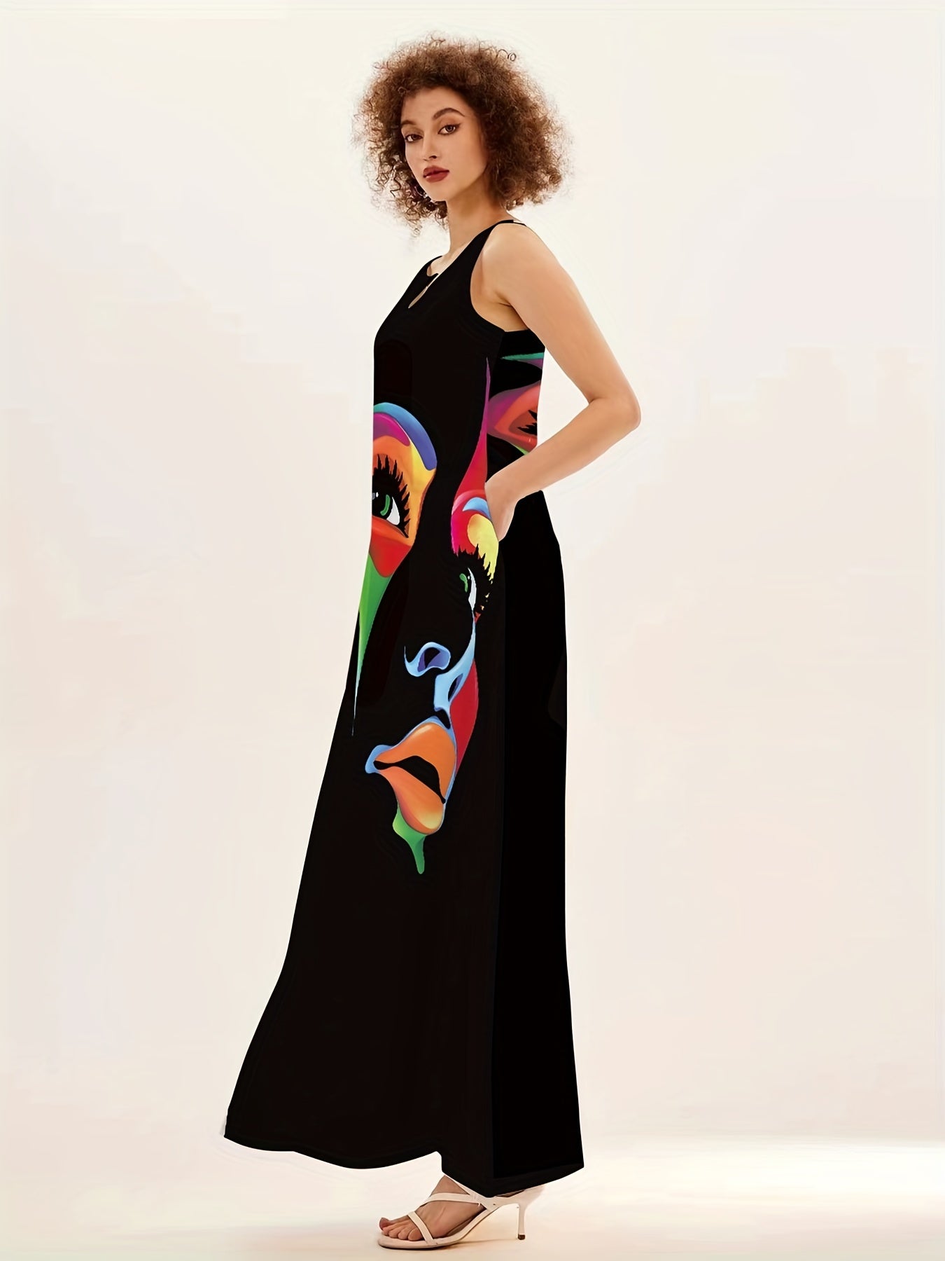 Maxikleid mit Gesichtsdruck für Damen