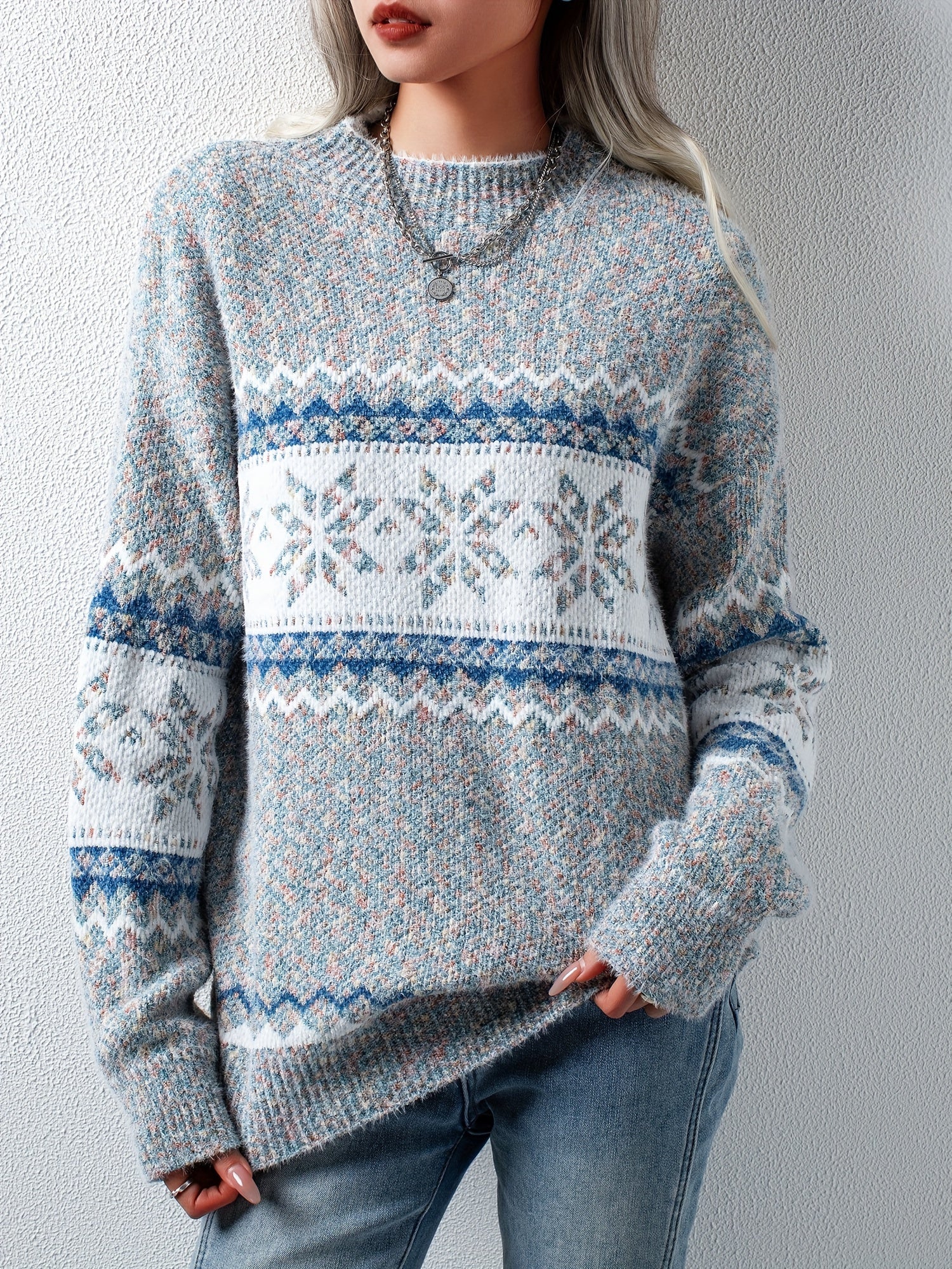 Pullover mit Schneeflocken Muster für Damen