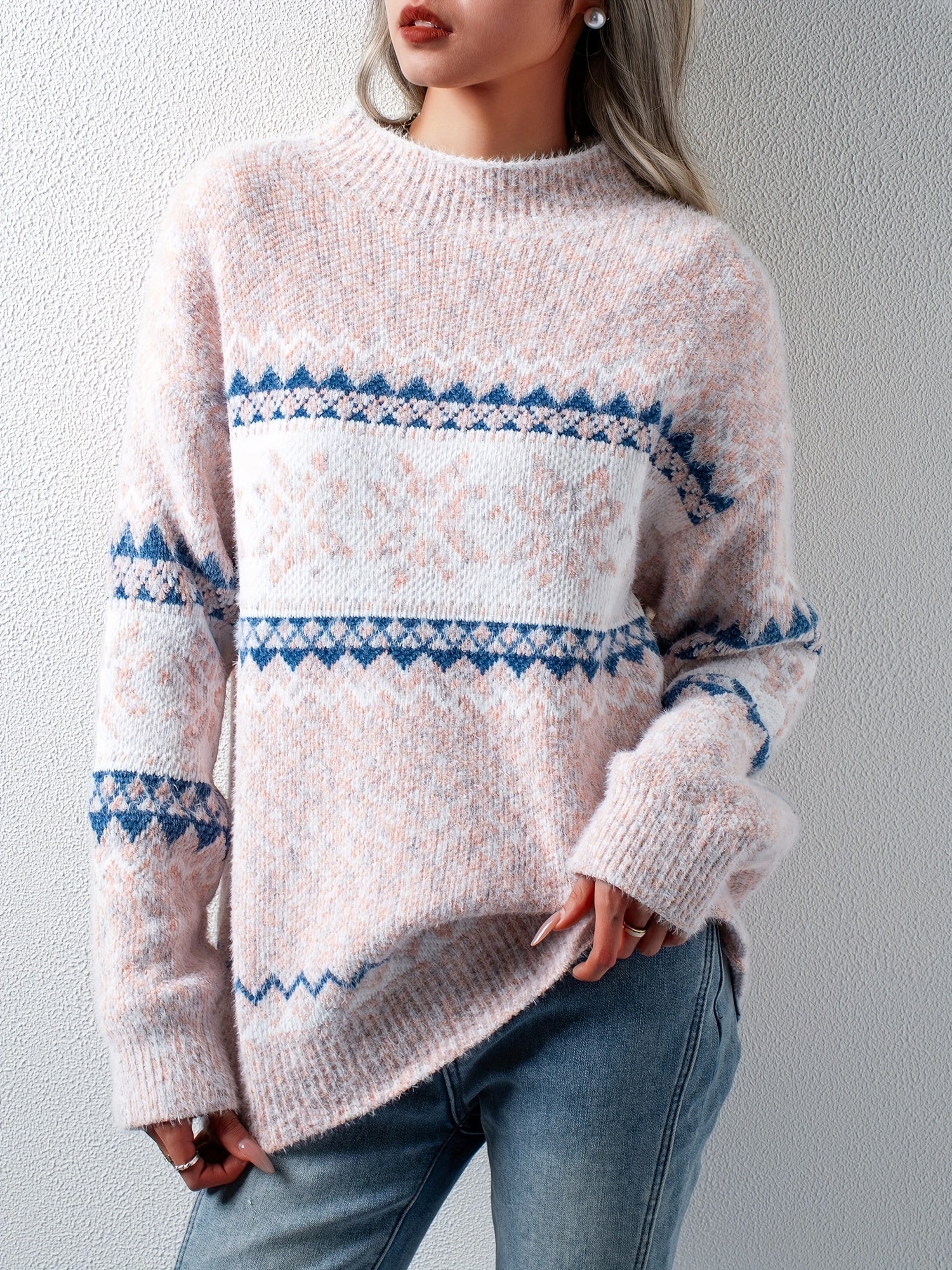 Pullover mit Schneeflocken Muster für Damen