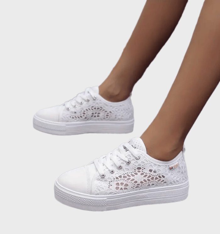 Weiße Low Cut Sneakers zum Schnüren für Damen
