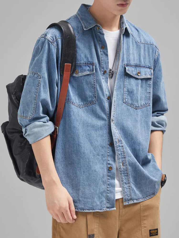 Lässig Geknöpftes Denimhemd für Herren