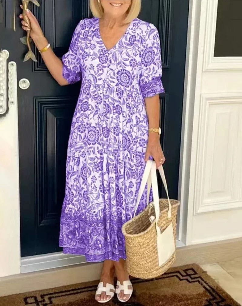 Elegantes Blumenkleid mit V-Ausschnitt Für Damen