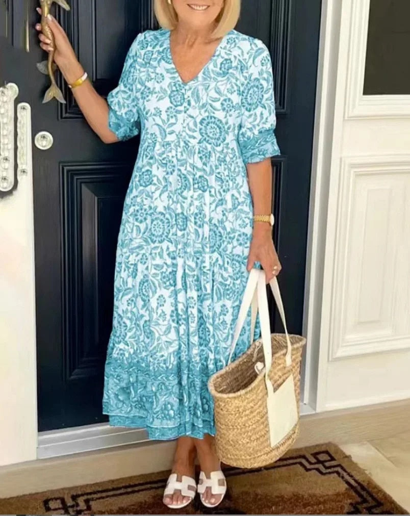 Elegantes Blumenkleid mit V-Ausschnitt Für Damen