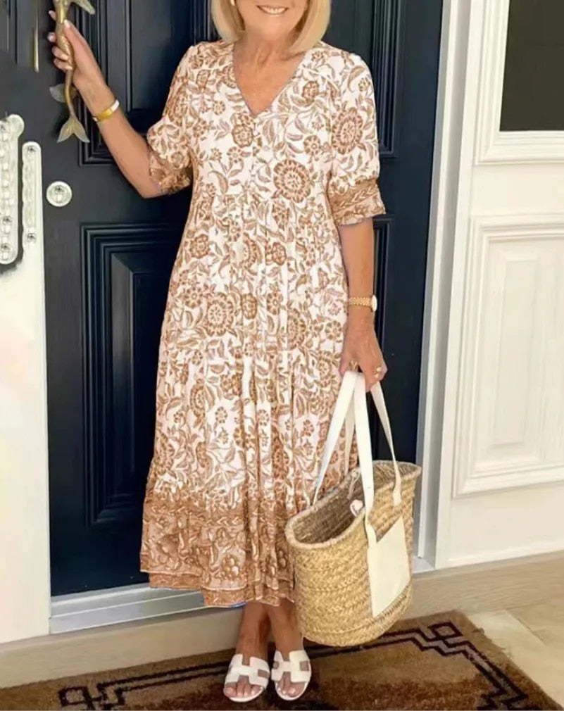 Elegantes Blumenkleid mit V-Ausschnitt Für Damen
