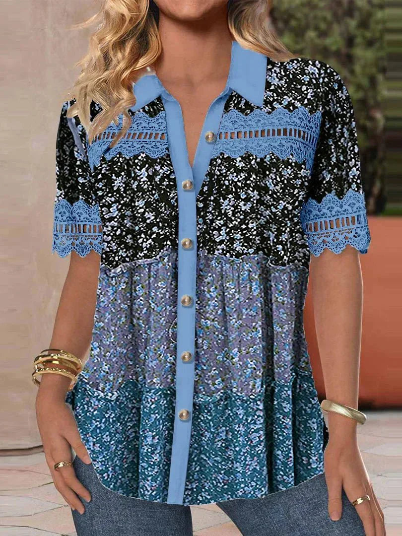 Kurzärmlige Spitzenbluse für Damen