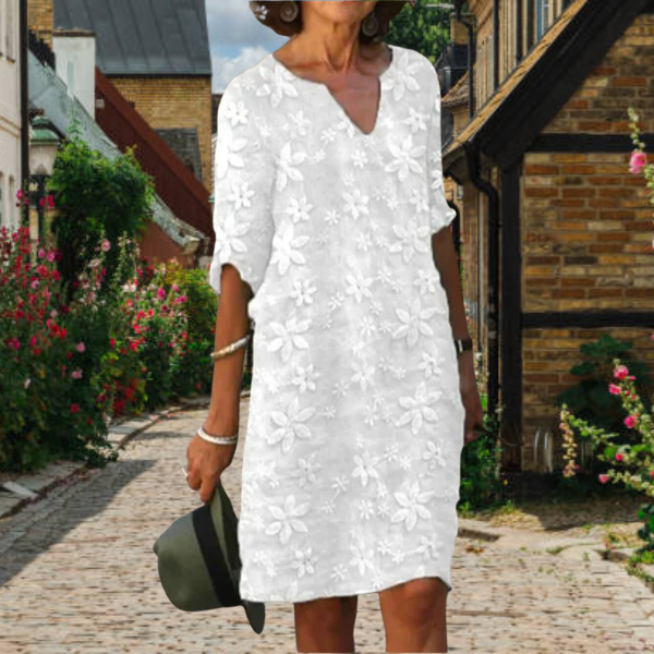 Elegantes Blumen-Leinenkleid für Damen