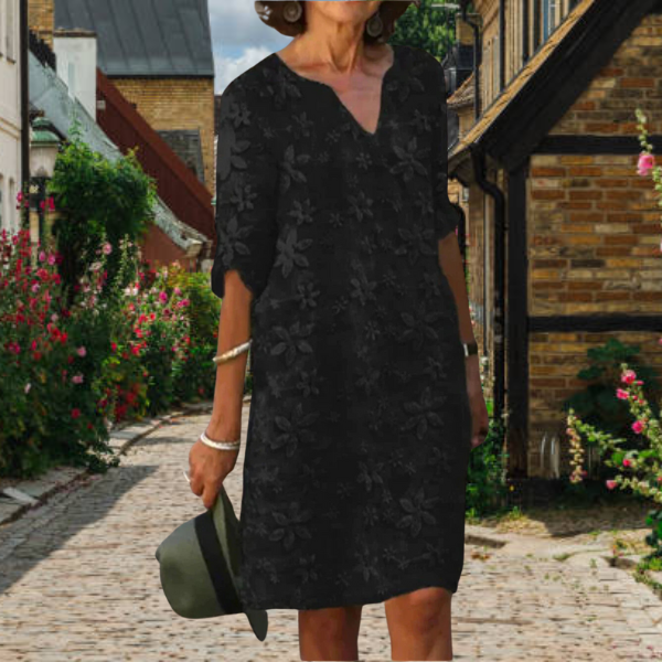 Elegantes Blumen-Leinenkleid für Damen