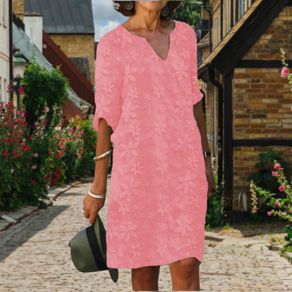 Elegantes Blumen-Leinenkleid für Damen