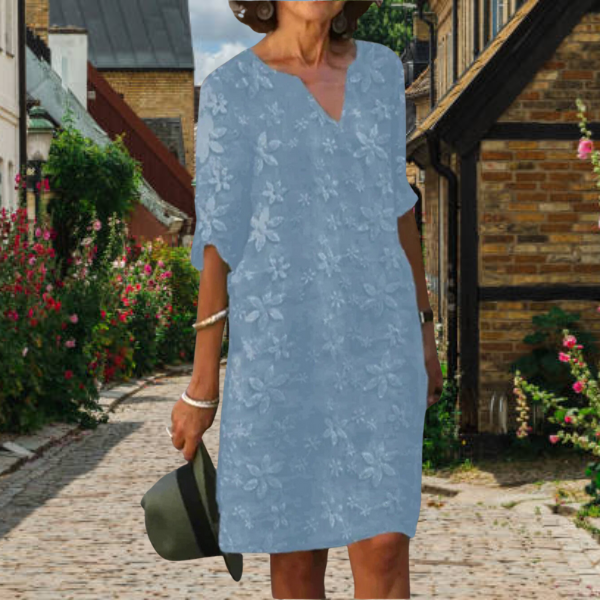 Elegantes Blumen-Leinenkleid für Damen
