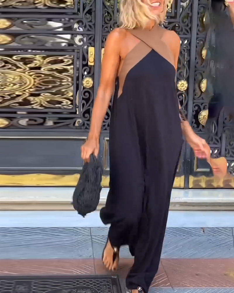 Elegantes Kleid mit gekreuztem Rücken und Kontrastfarben für Damen