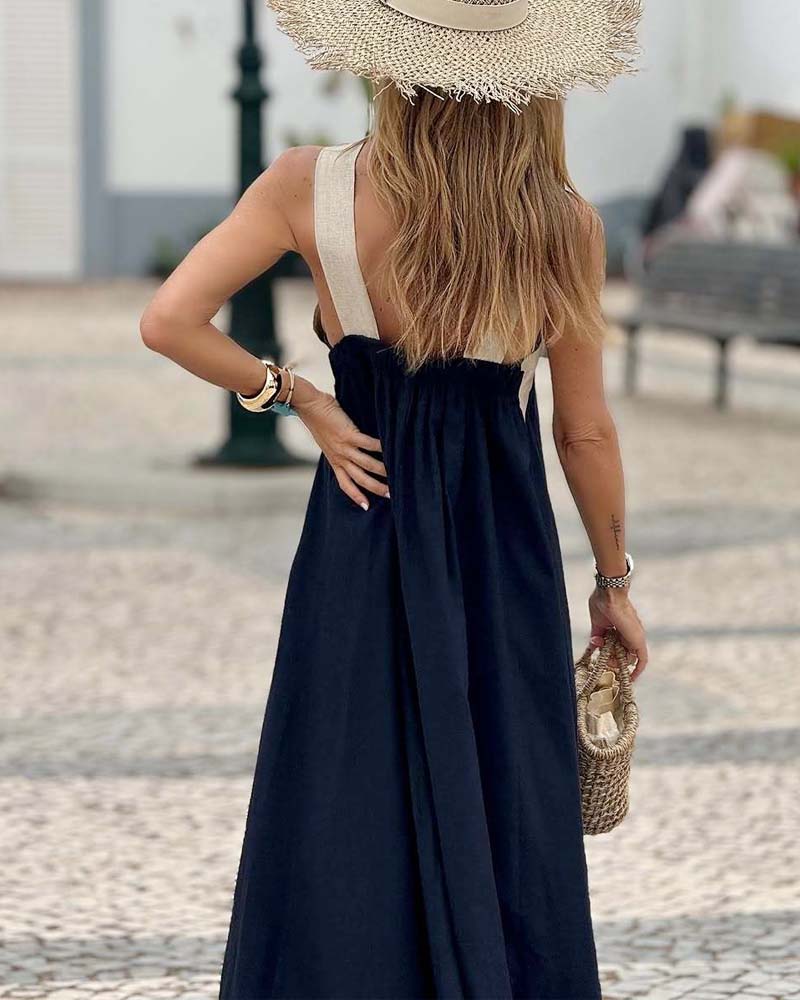 Elegantes Kleid mit gekreuztem Rücken und Kontrastfarben für Damen