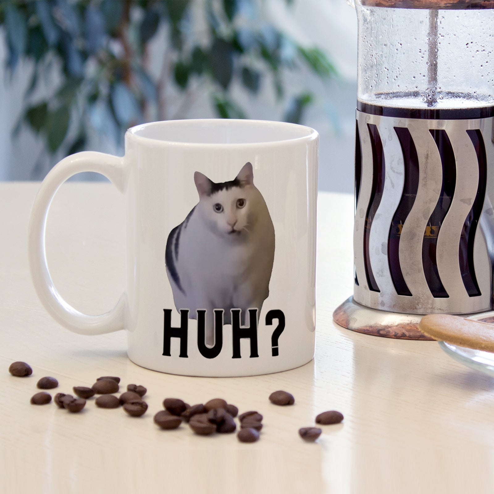 Humorvolles HUH? Katzenmotiv Keramiktasse