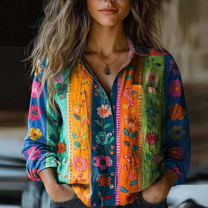 Mira Bedruckte Vintage Bluse für Damen