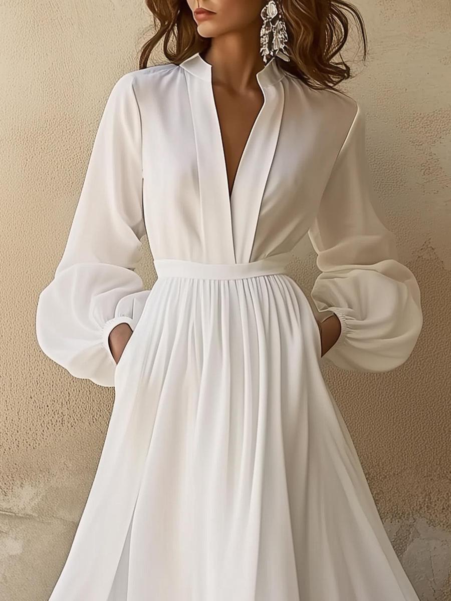intage Maxikleid in Weiß mit V-Ausschnitt für Damen