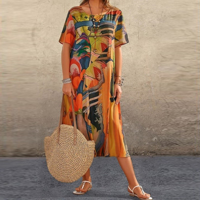 Farbiges langes Kleid für Damen