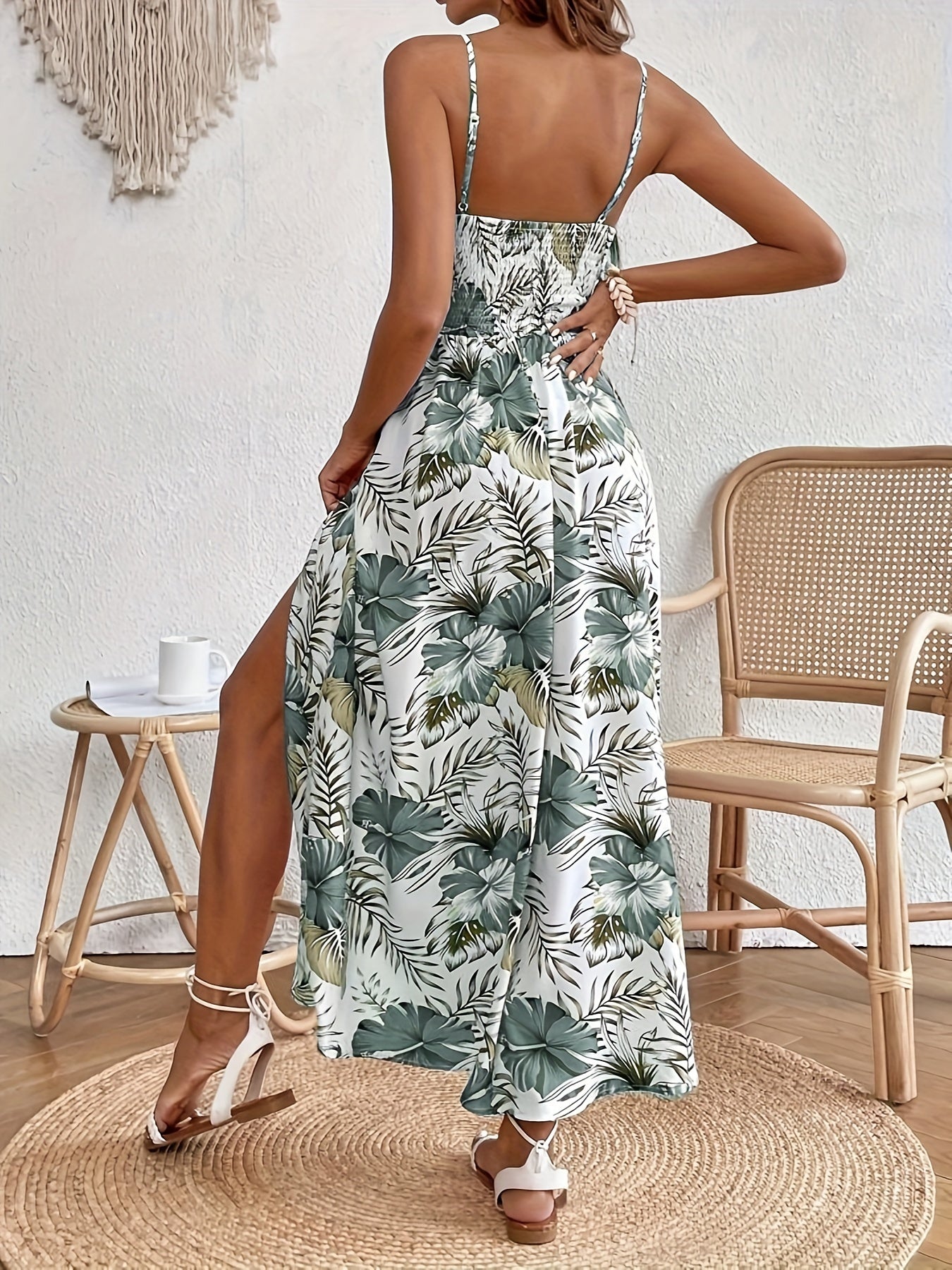 Elegantes Ärmelloses Spaghetti Träger Kleid mit Blumenmuster für Damen
