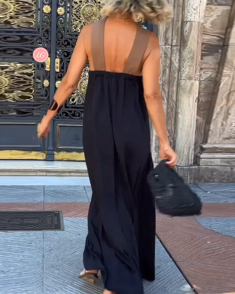Elegantes Kleid mit gekreuztem Rücken und Kontrastfarben für Damen