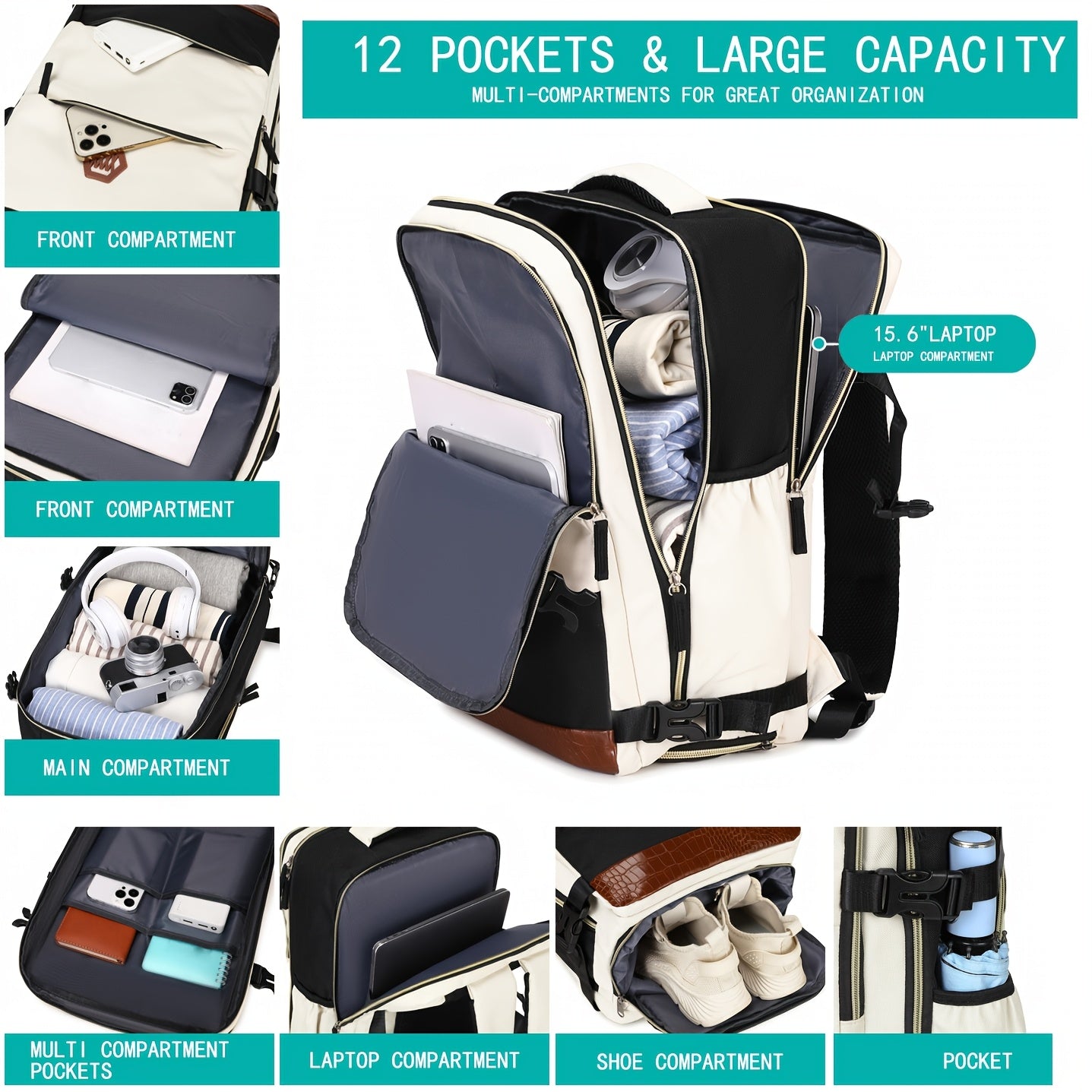 Reiserucksack mit Schuhfach und Laptopfach und verstellbaren Trägern