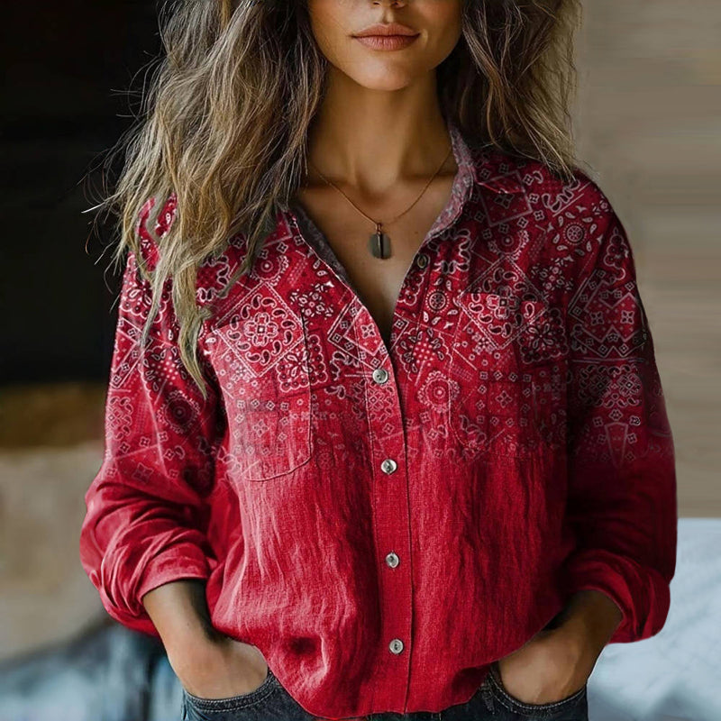 Mira Bedruckte Vintage Bluse für Damen