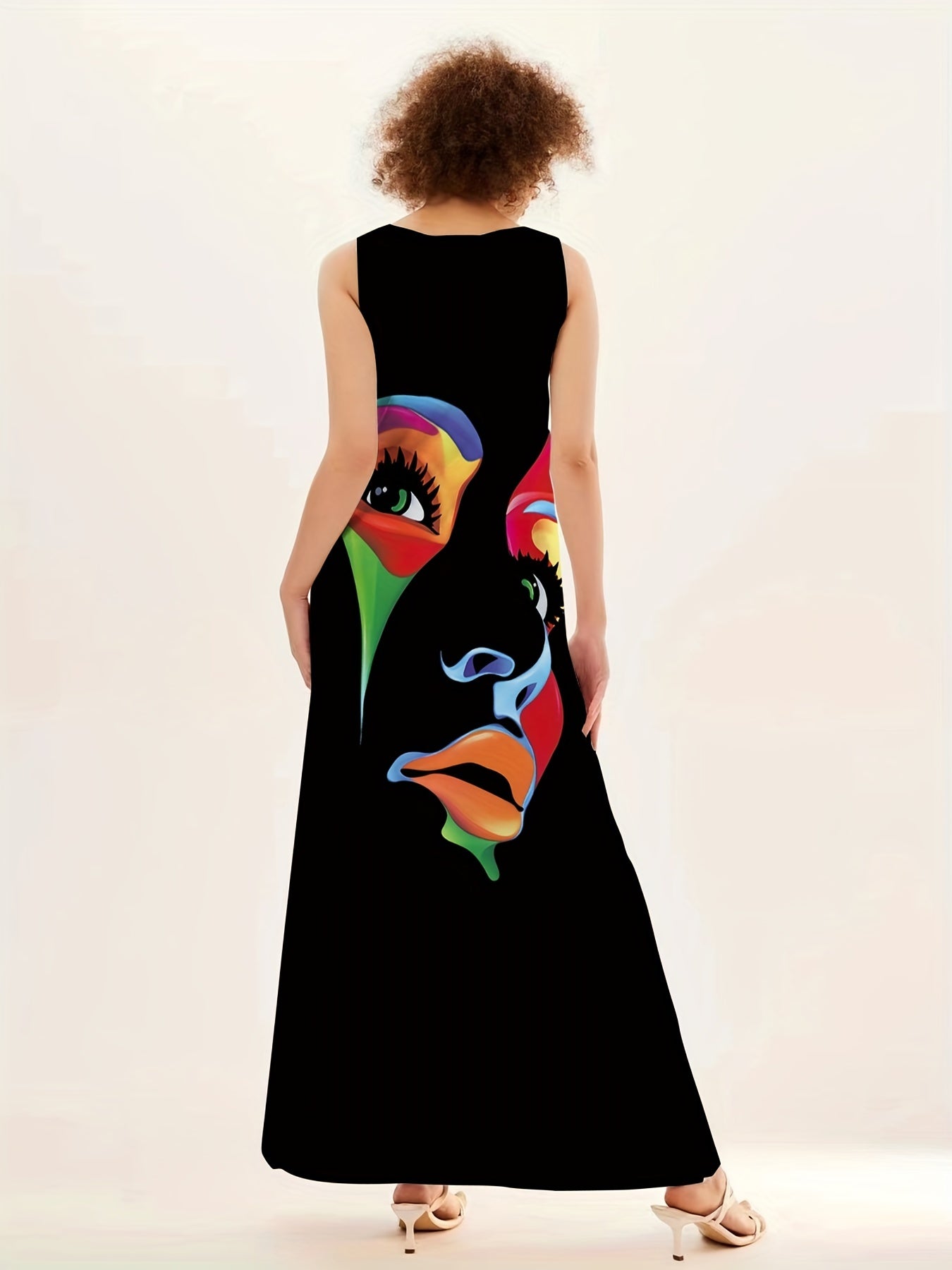 Maxikleid mit Gesichtsdruck für Damen