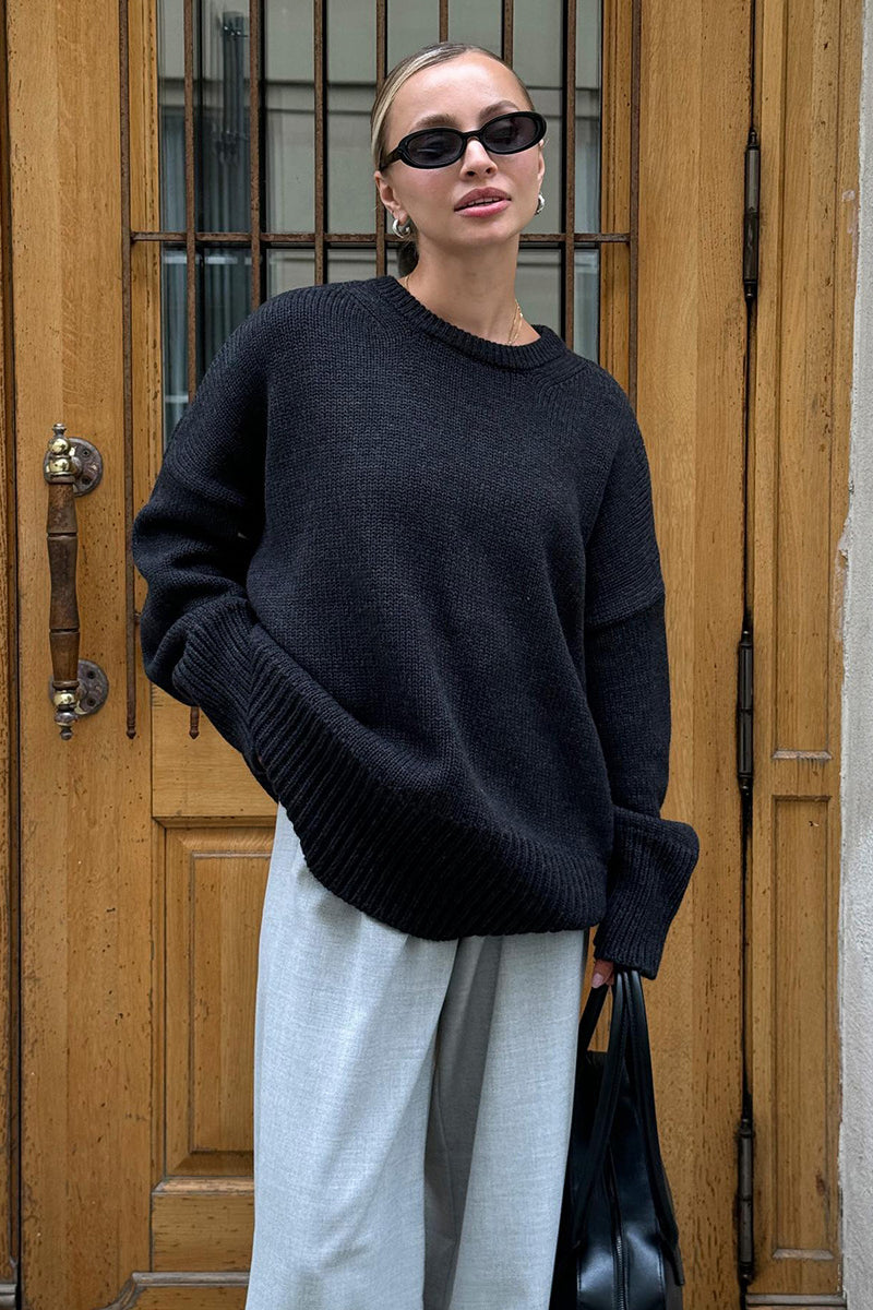 Lässiger Oversized Strickpullover in Dunkelgrau für Damen