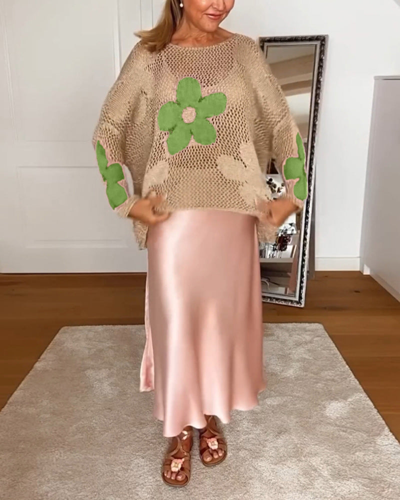 Pullover mit Blumenmuster und Rundhalsausschnitt für Damen