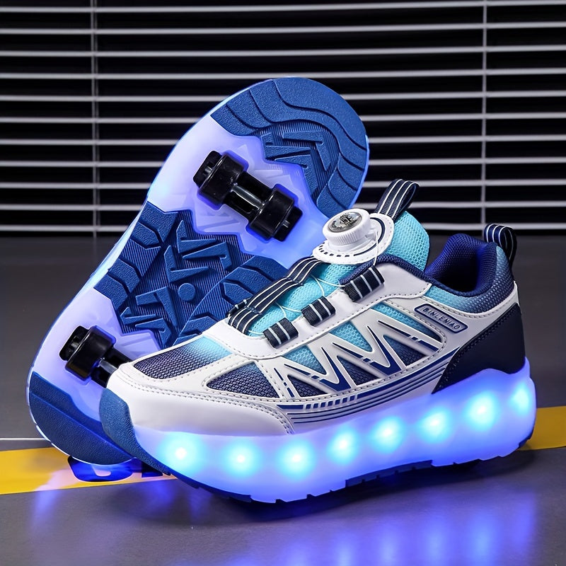 Skateboardschuhe für Kinder mit LED-Beleuchtung und abnehmbaren Rollschuhen