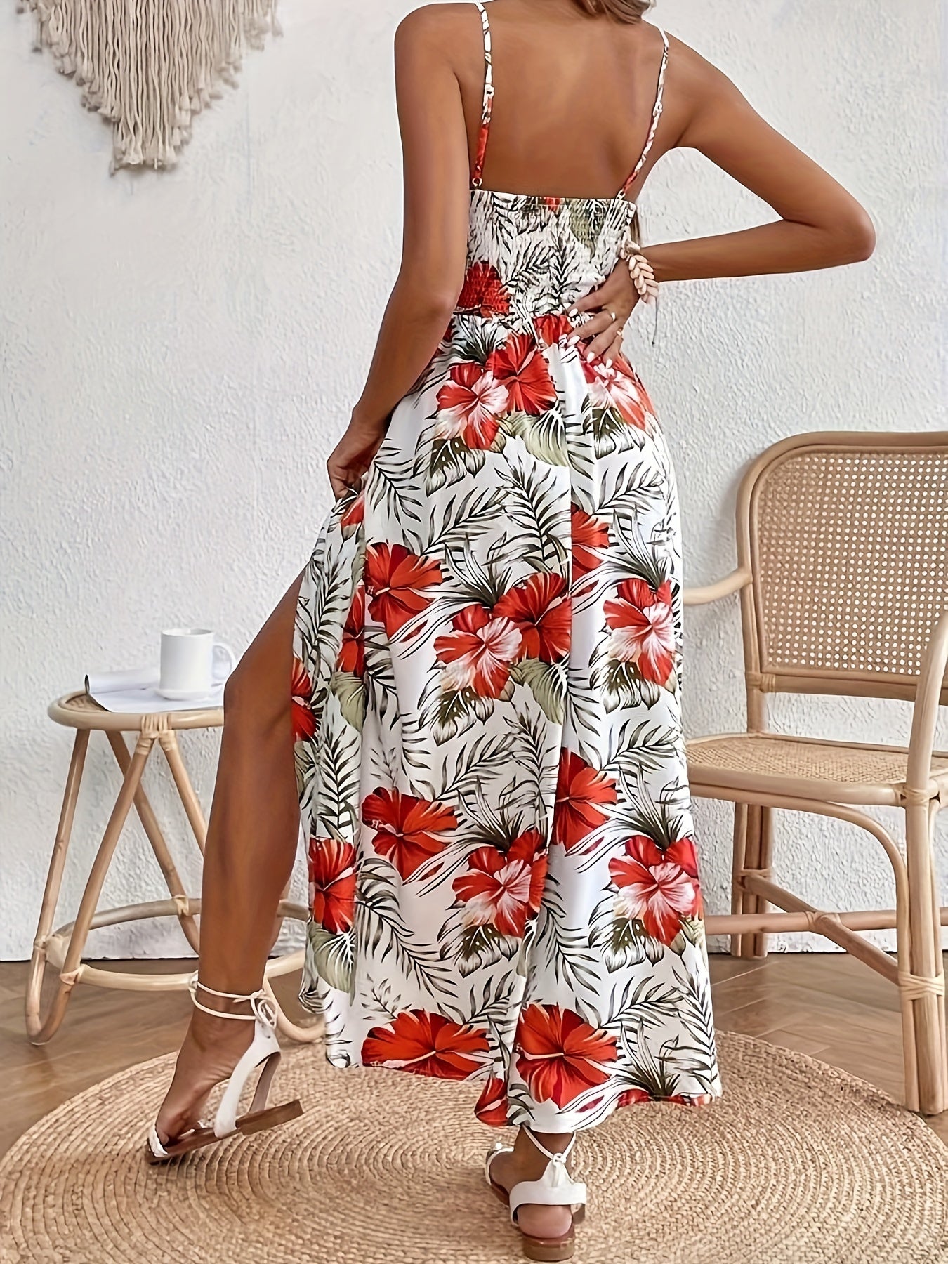 Elegantes Ärmelloses Spaghetti Träger Kleid mit Blumenmuster für Damen