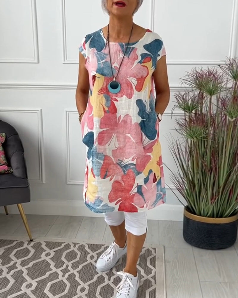 Lässiges Longtop mit lebendigem Blumendruck für Damen