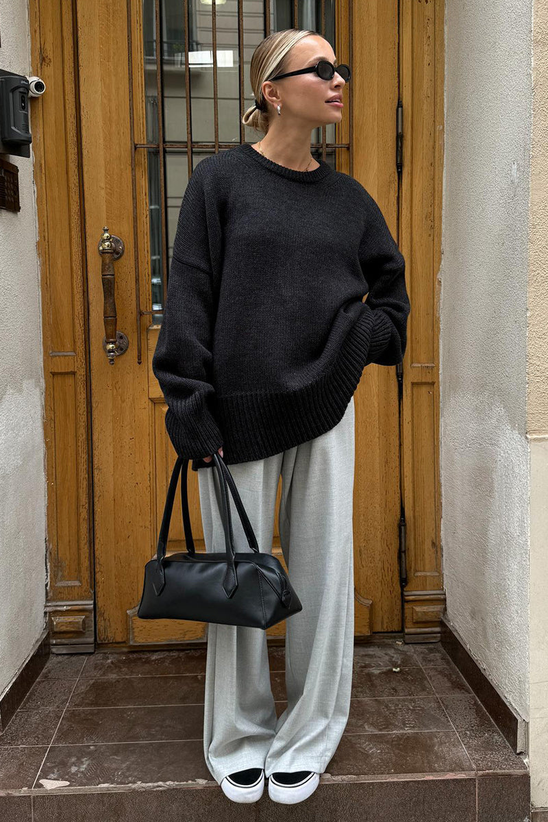 Lässiger Oversized Strickpullover in Dunkelgrau für Damen