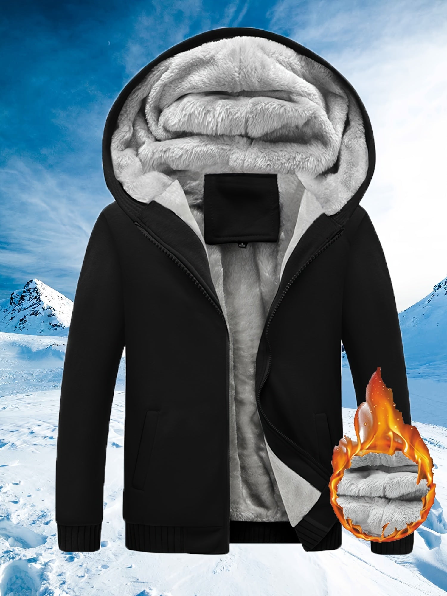 Winterwarme Fleece-Kapuzenjacke mit Reißverschluss