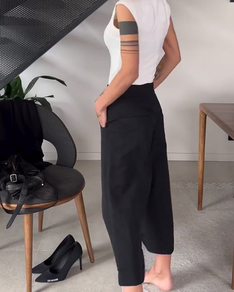Schlichte asymmetrische Freizeithose für Damen