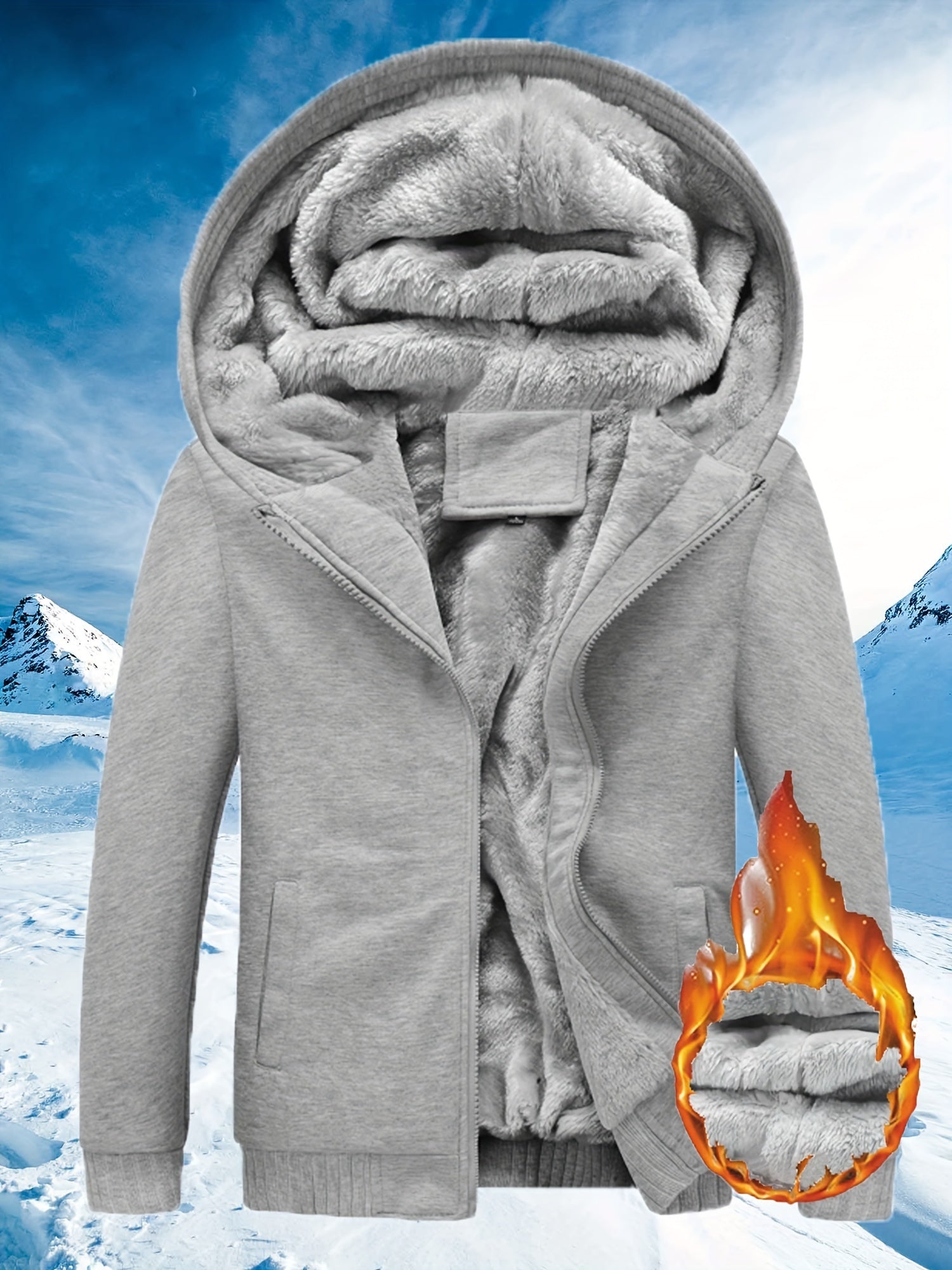 Winterwarme Fleece-Kapuzenjacke mit Reißverschluss