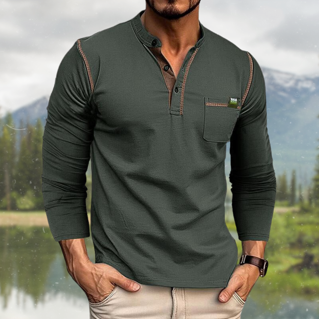 Lennart Langärmeliges Polohemd mit Henley Kragen für Männer