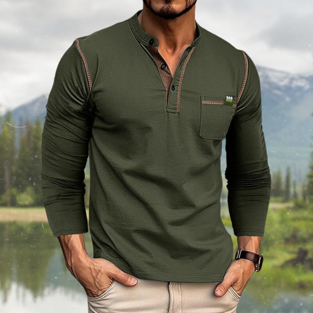 Lennart Langärmeliges Polohemd mit Henley Kragen für Männer