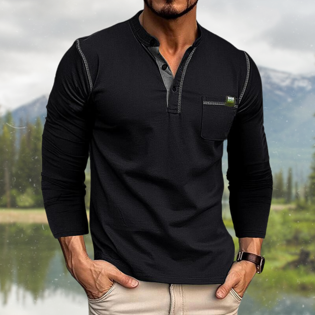 Lennart Langärmeliges Polohemd mit Henley Kragen für Männer