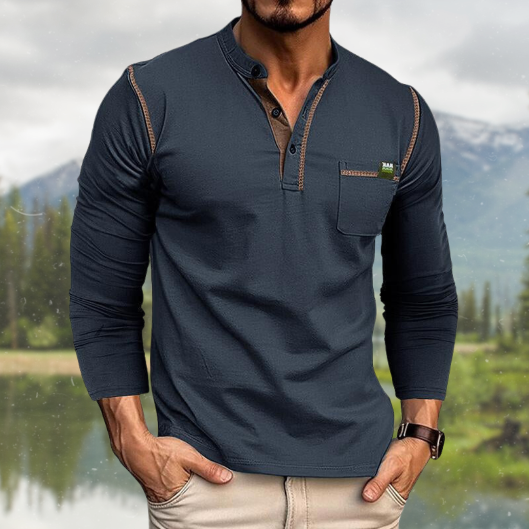 Lennart Langärmeliges Polohemd mit Henley Kragen für Männer