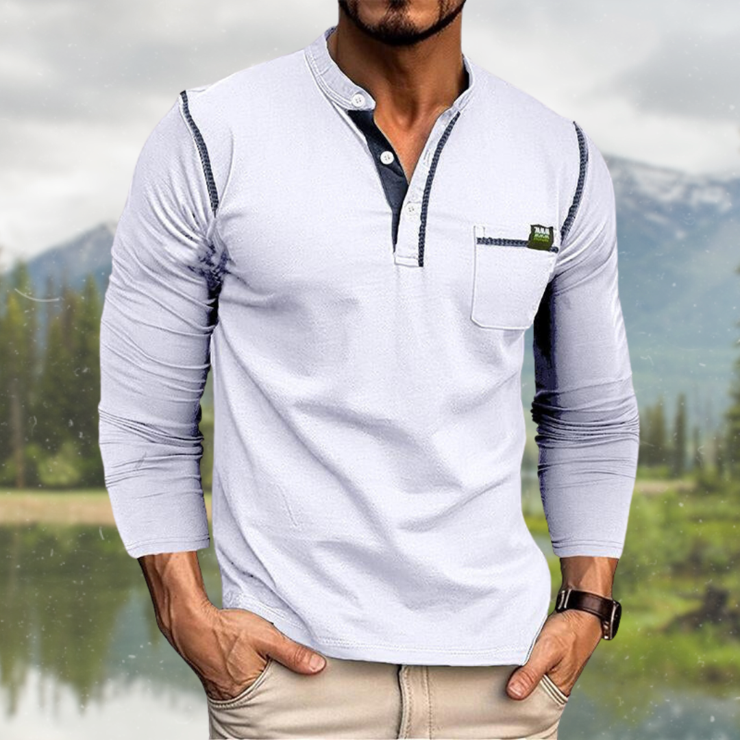Lennart Langärmeliges Polohemd mit Henley Kragen für Männer