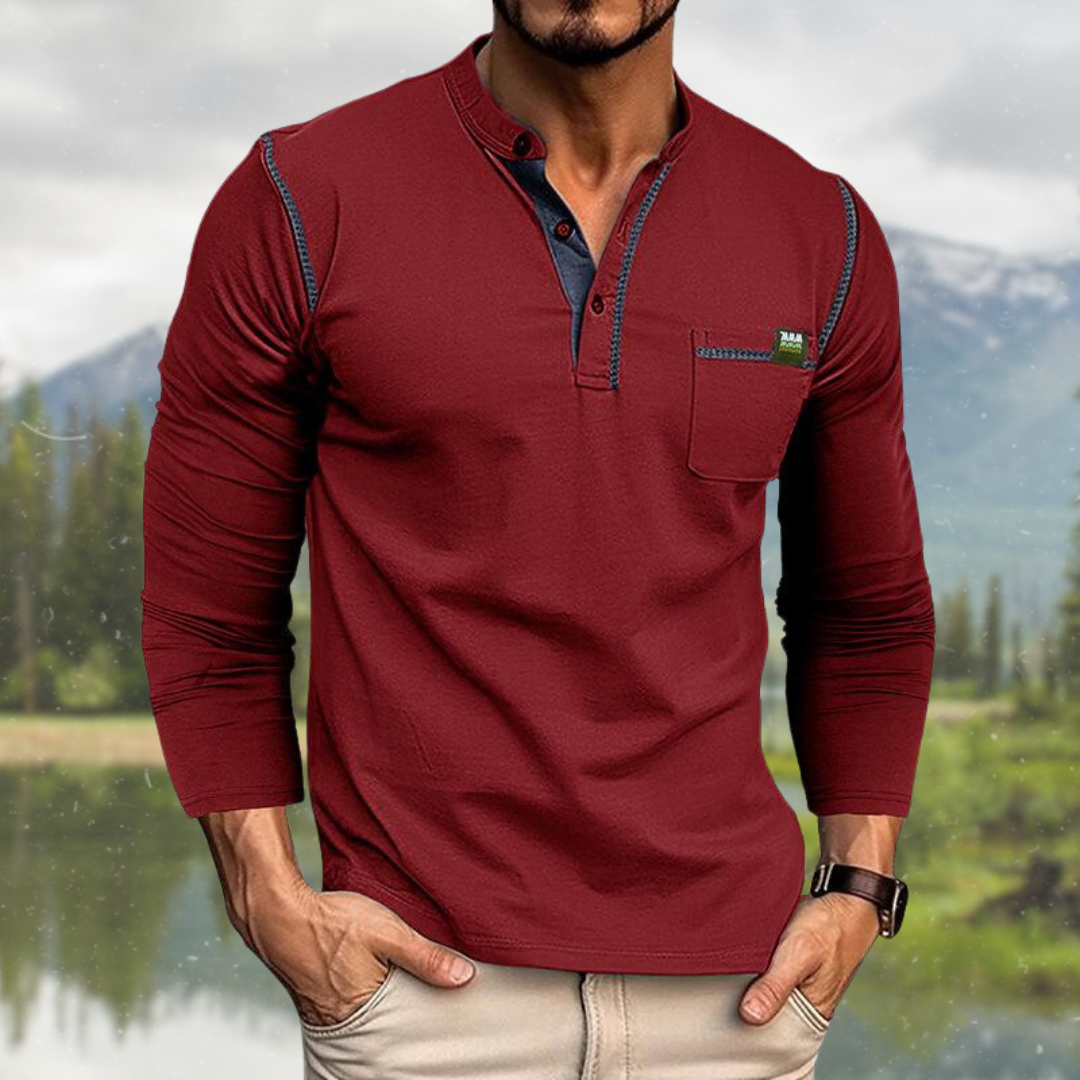 Lennart Langärmeliges Polohemd mit Henley Kragen für Männer