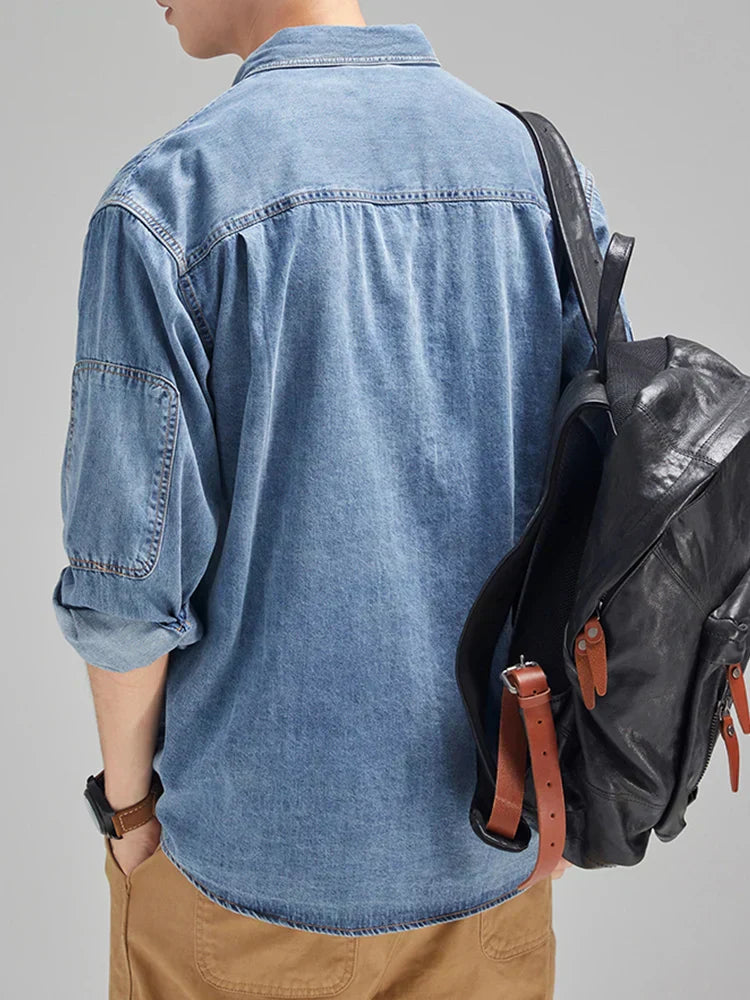 Calvin Lässig Geknöpftes Denimhemd mit Taschen für Männer