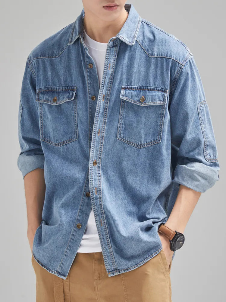 Calvin Lässig Geknöpftes Denimhemd mit Taschen für Männer