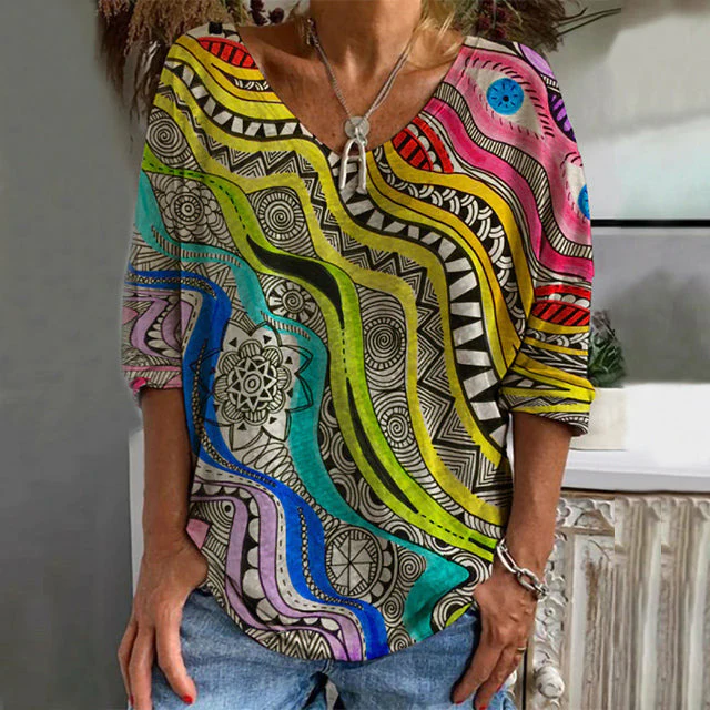 Vintage T-Shirt Mit Abstraktem Druck für Damen