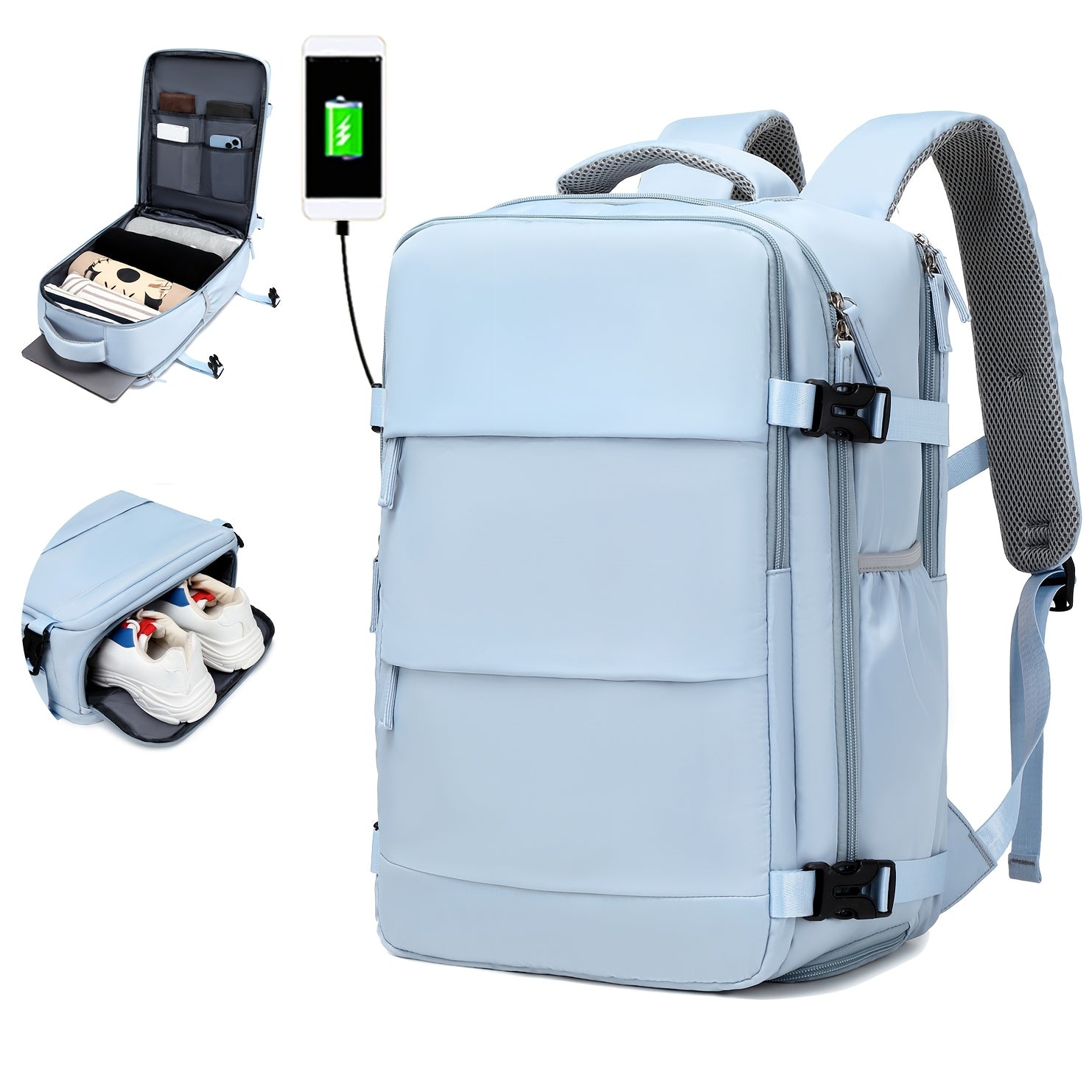 Reiserucksack mit Schuhfach und Laptopfach und verstellbaren Trägern
