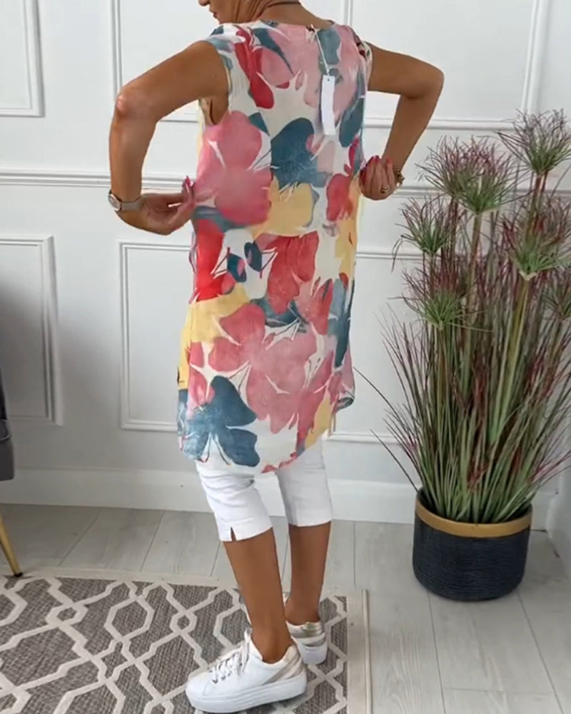 Lässiges Longtop mit lebendigem Blumendruck für Damen