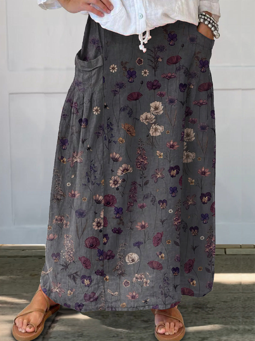 Mara Langer Rock mit Blumen Kunstdruck und Taschen für Damen